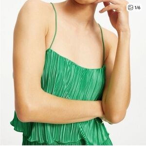 Good American Plisse Bungee Strap Crop Top In Summer Green SZ 00/0 XS/S